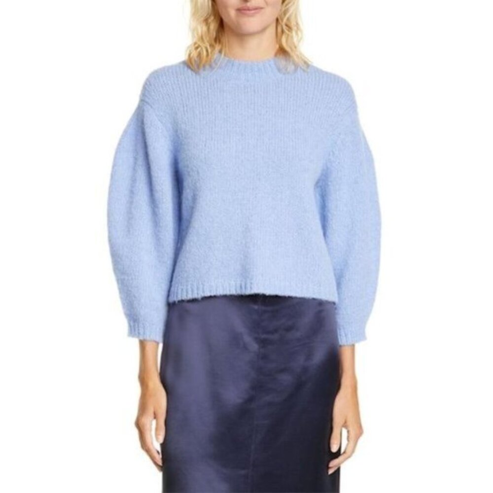Tibi Alpaca Knit Cozette Blue Puff Sleeve Sweater Sz S